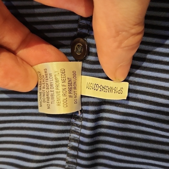 F&G Tech Light & Navy Blue Stripes The Royal Dublin Golf Club Polo Shirt - Picture 7 of 8